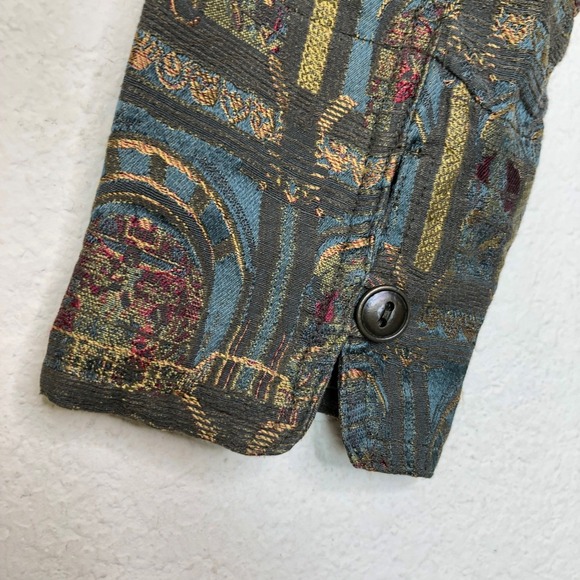 Vintage Chico's Silk Blend Button Up Top Jacket Small Green Blue Gold Pattern - Picture 6 of 15
